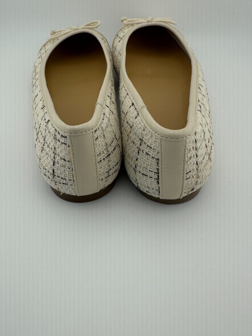 J. CREW TWEED BALLET FLATS NATURAL IVORY CREAM BOW SLIP ON WOMEN'S SHOE SIZE 7,5 - Picture 6 of 12